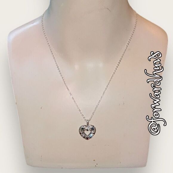 Bundle Sale 3 for $15 | Silver-Tone Rhinestone Heart Necklace - Picture 3 of 9